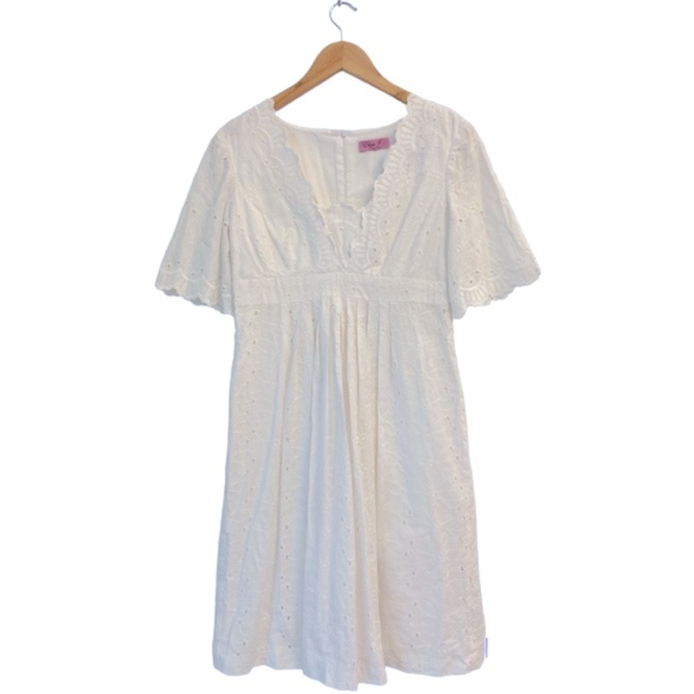 Eliza J Women's White Boho Midi Dress Eyelet Lace 100% cotton Size 6/8